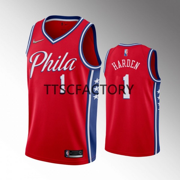 Philadelphia 76ers Trikot James Harden 1 Nike 2022 Statement Edition Rot Swingman - Herren